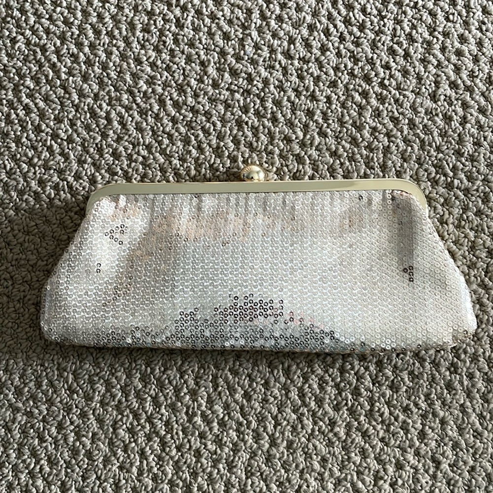Gold sequin clutch